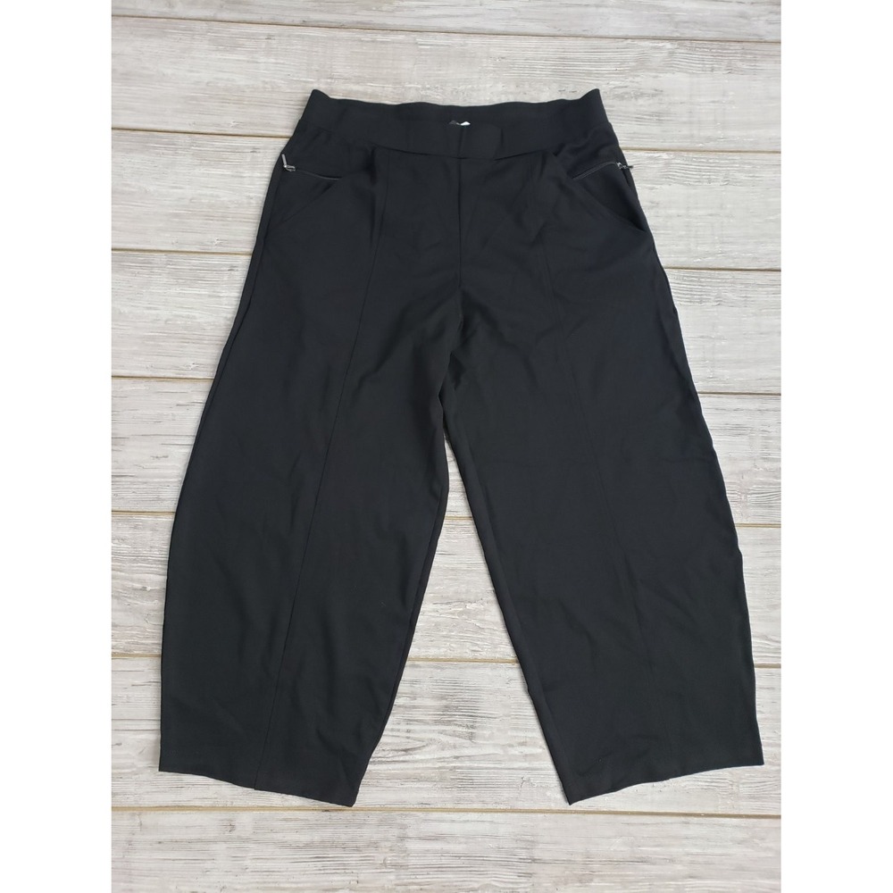 Spirithouse Womens XXL Black Wide Leg Cropped Stretch Zipper Pocket Pants